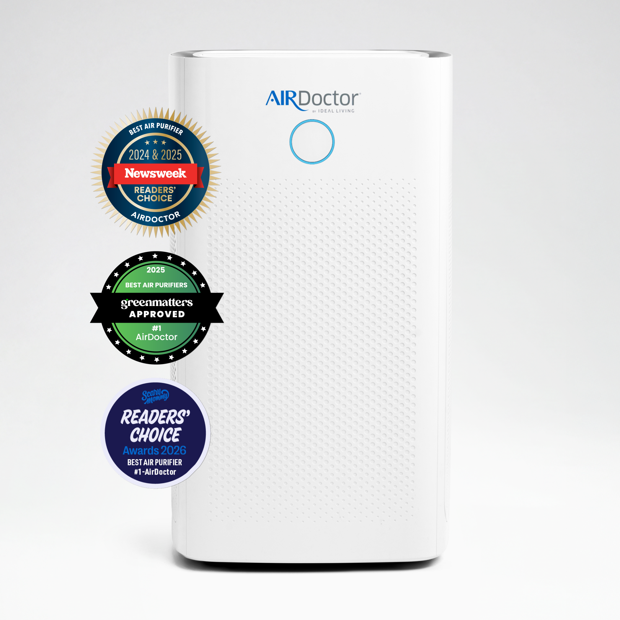 White AirDoctor 5500 purifier, manufacturer-supplied product image shared by the AD5500 Smart offers.