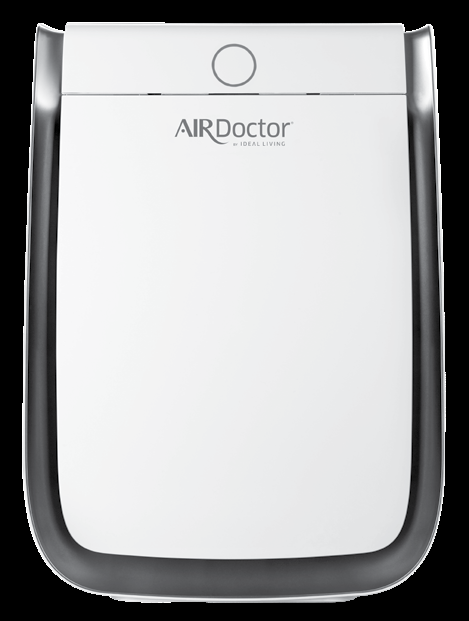 Ilustración de un purificador blanco AirDoctor AD3000 extraída de la portada del manual del propietario con la etiqueta exacta del modelo.