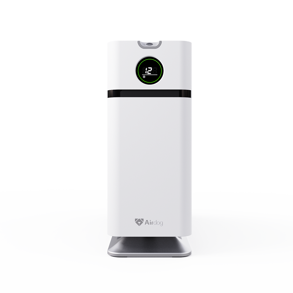 White Airdog X1+ upright air purifier with circular front display