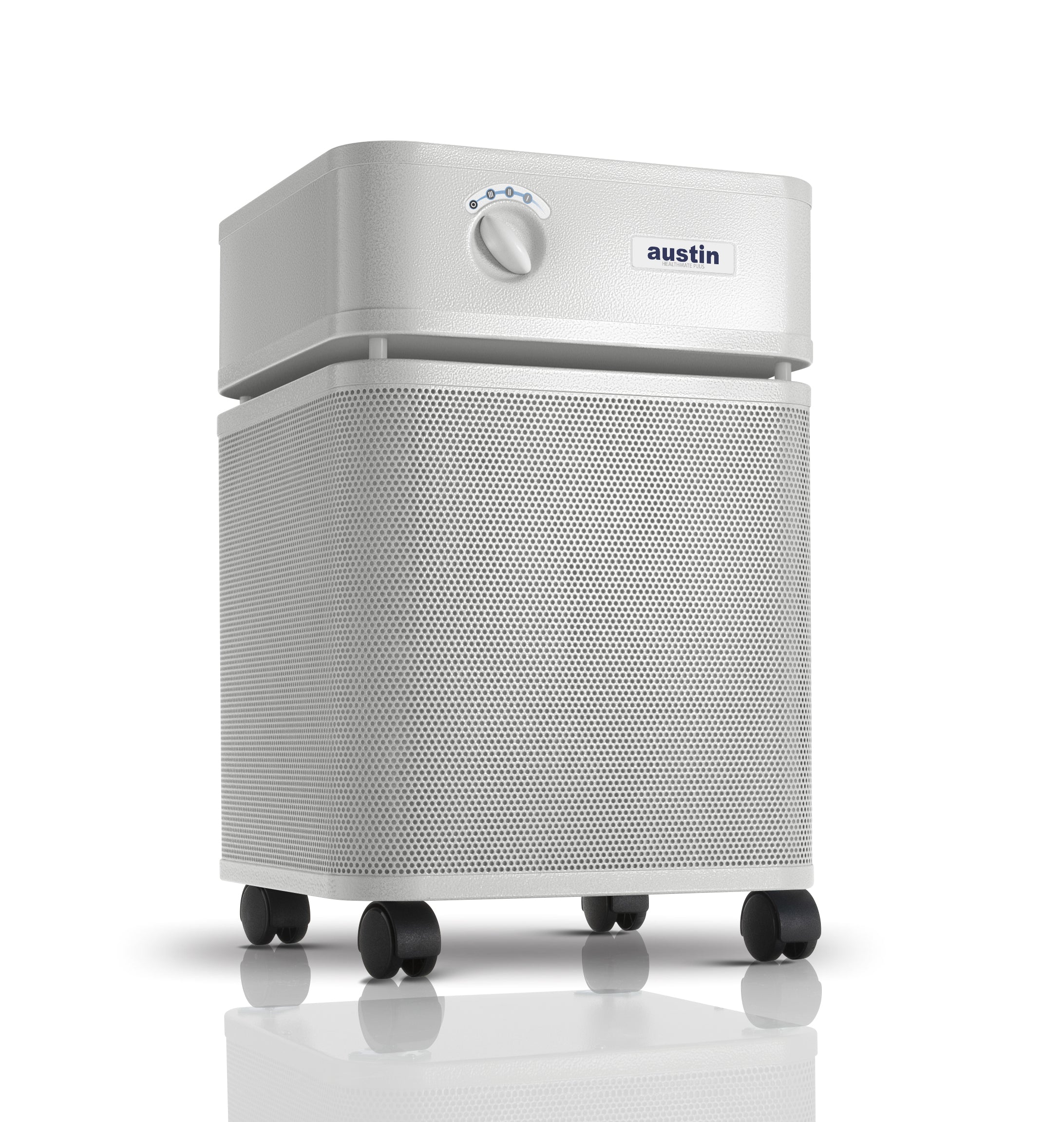 Purificador de gabinete Austin Air HealthMate Plus color arena, con entrada perforada y selector frontal de velocidad