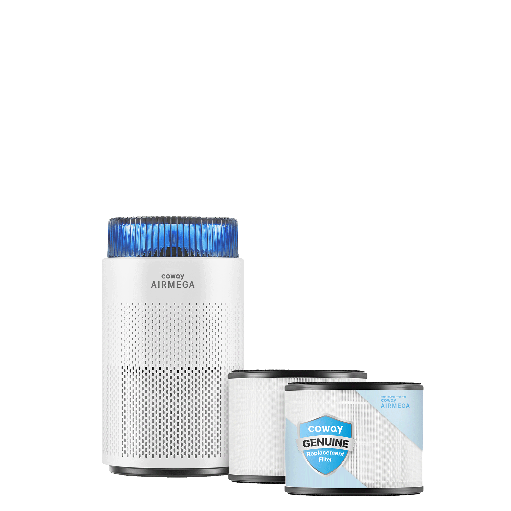 One white Airmega 100 with two filters in the extra-filter bundle