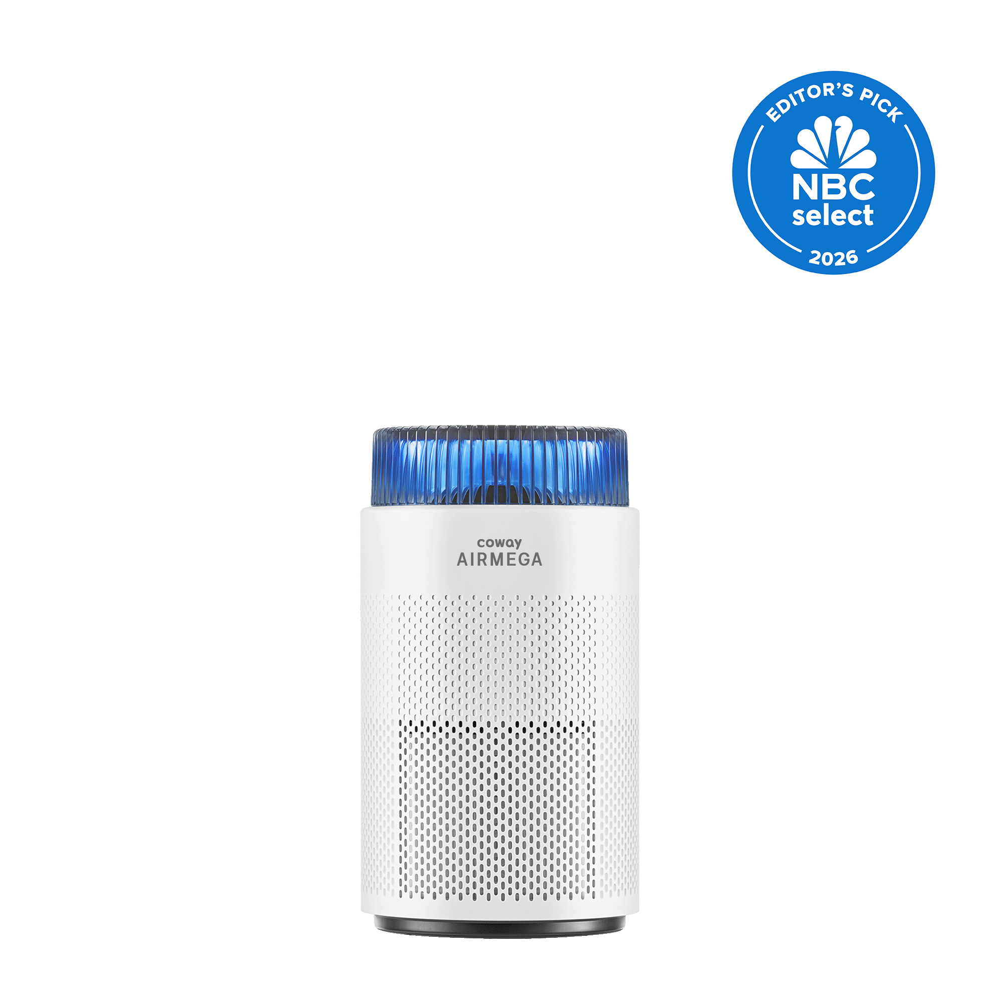 White Coway Airmega 100 cylindrical air purifier, manufacturer render
