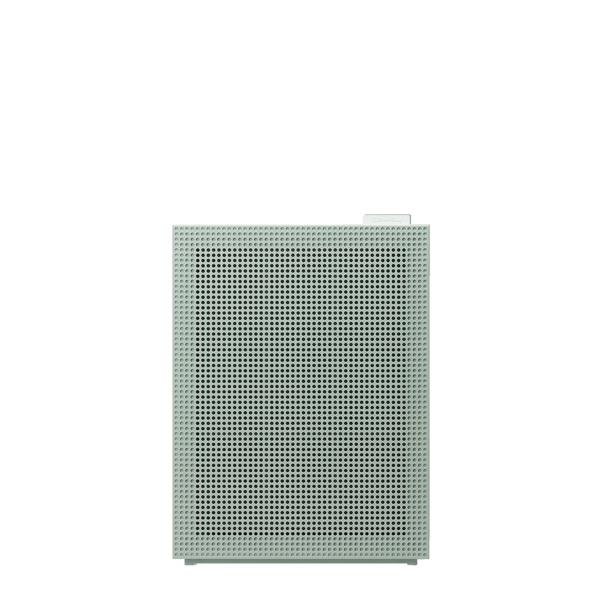 Sage Green Coway Airmega 150 front view with perforated intake, manufacturer render