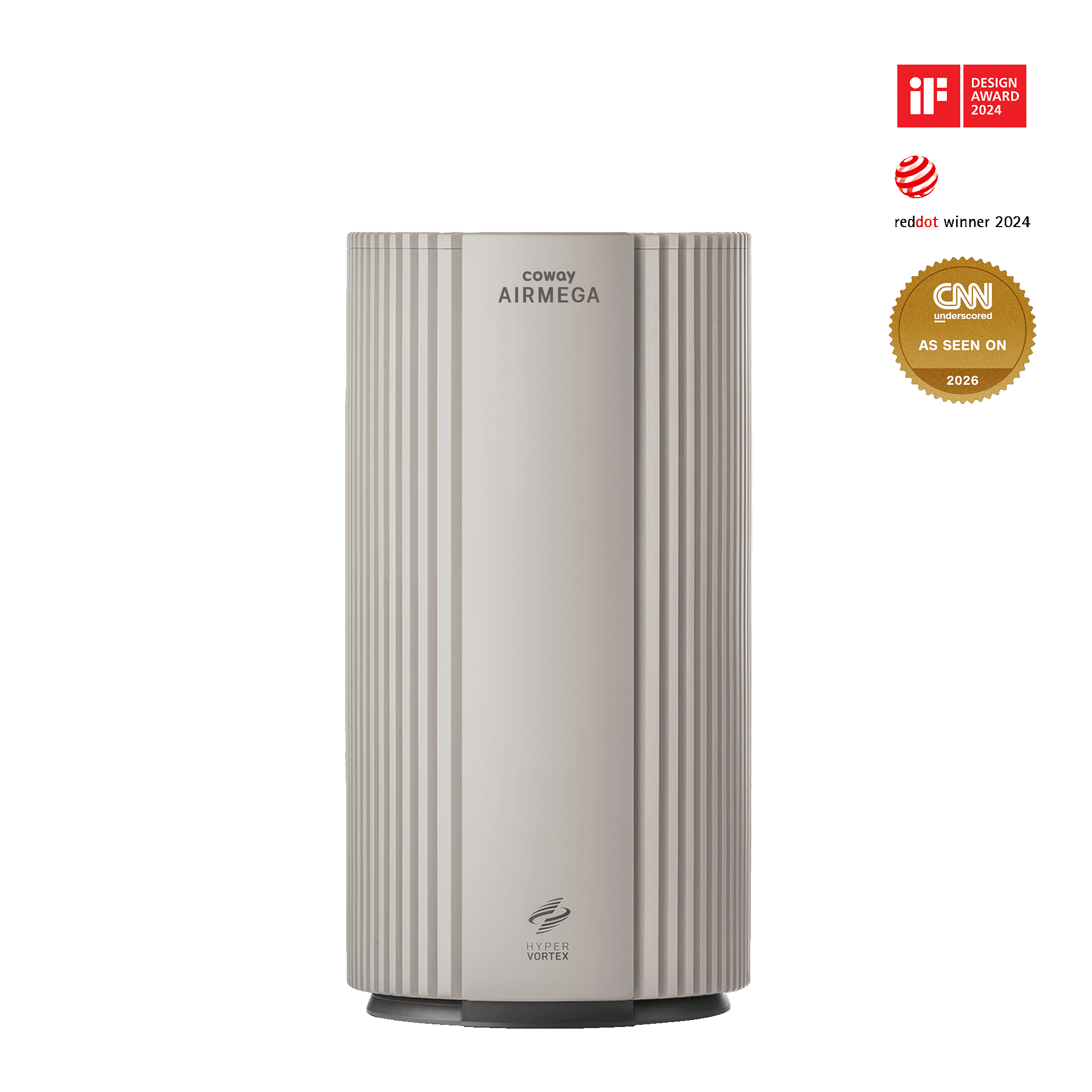 Beige Coway Airmega 350, exact manufacturer render with Coway-displayed design-award marks