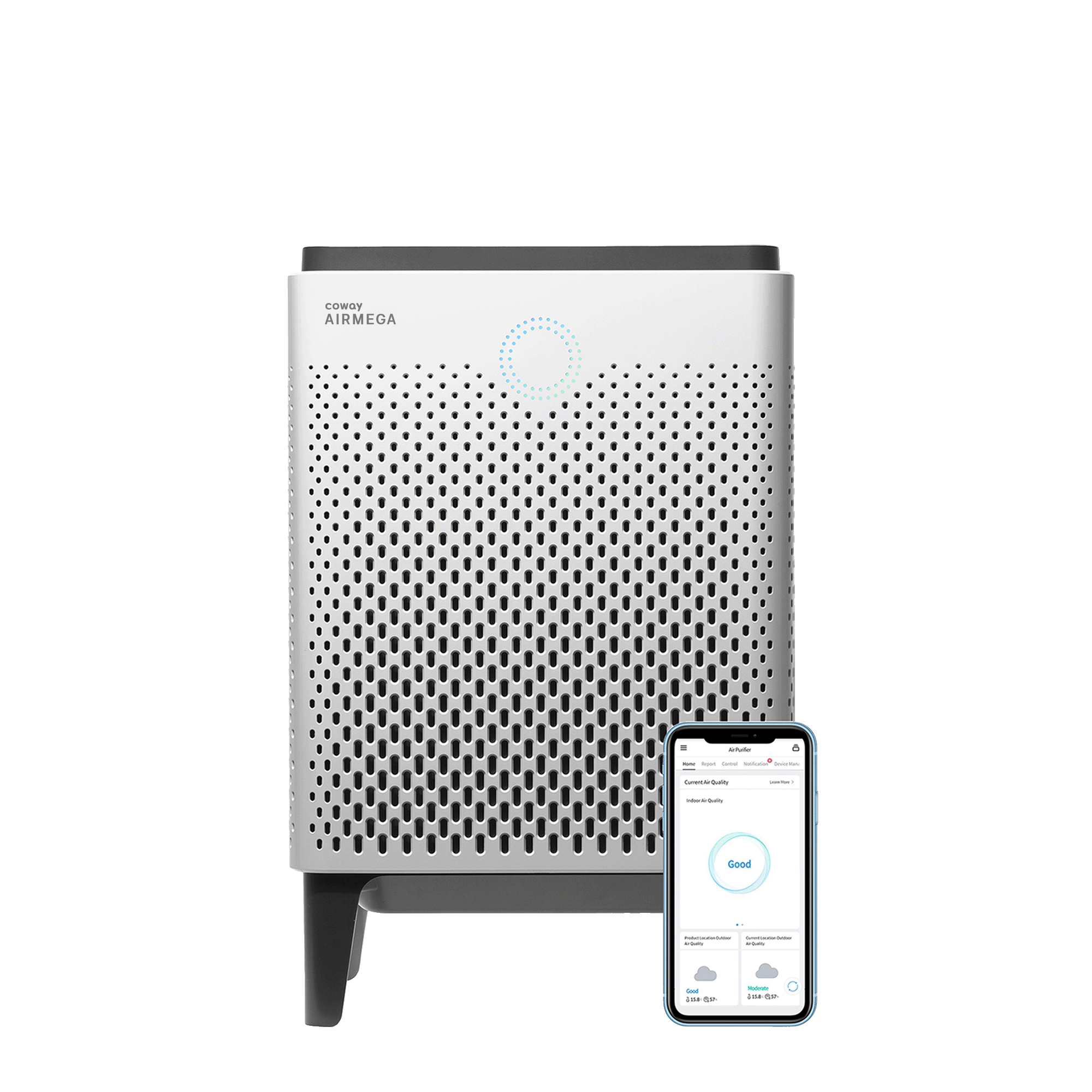 White Coway Airmega 400S with the Coway app composite shown in its exact product render