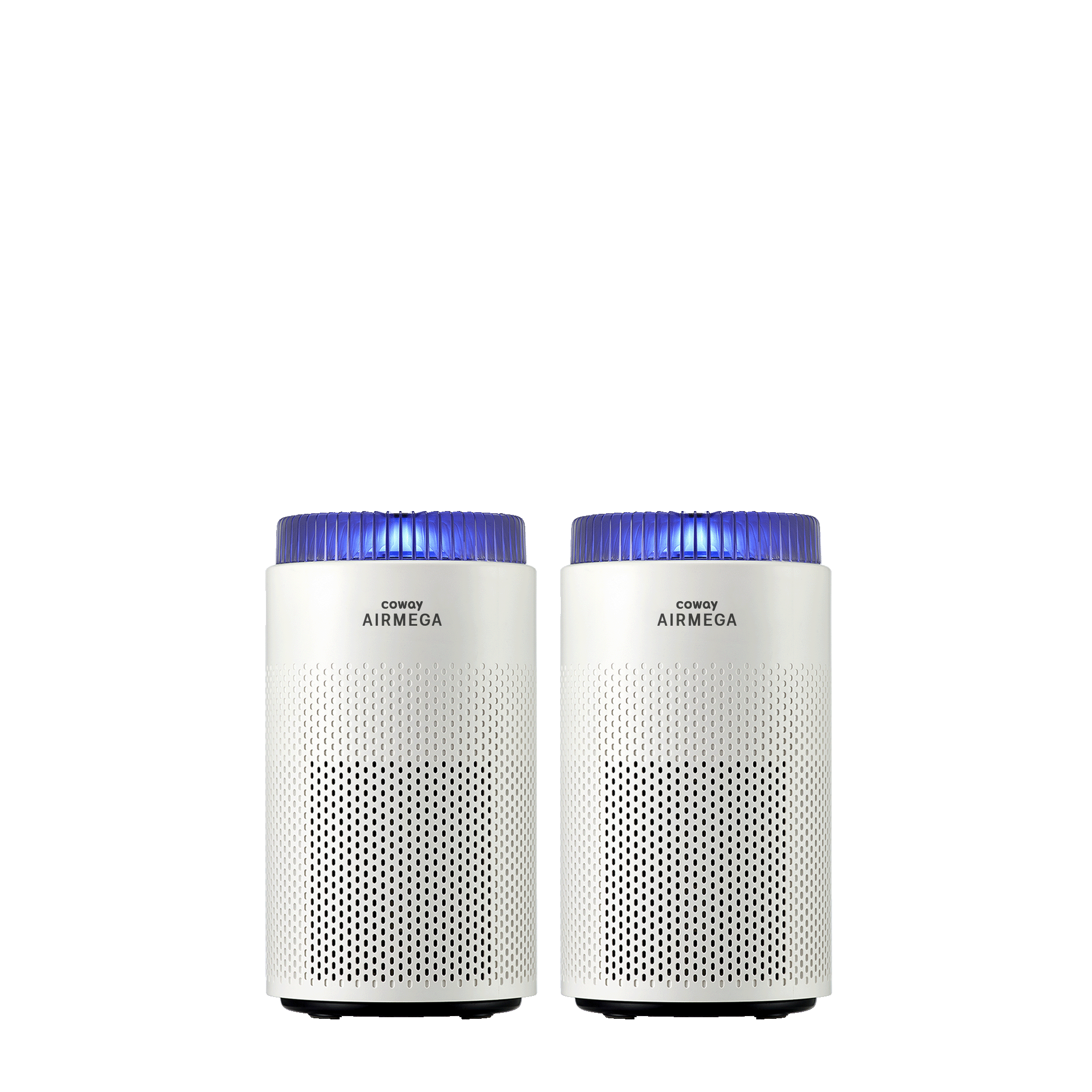 Two white Coway Airmega 50 purifiers shown in the manufacturer image for the exact two-unit bundle