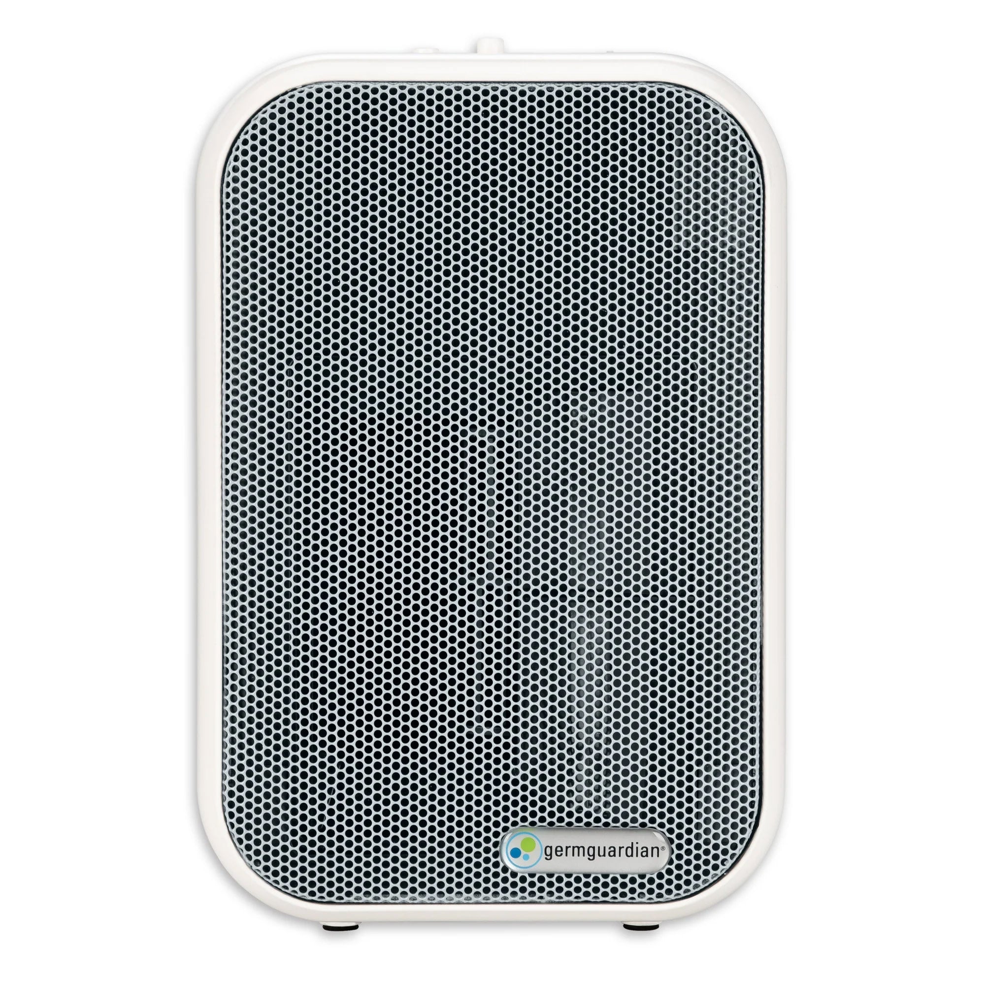 Purificador de aire compacto blanco de sobremesa GermGuardian AC4175W, con rejilla frontal oscura perforada en la imagen de la página del producto de Guardian Technologies