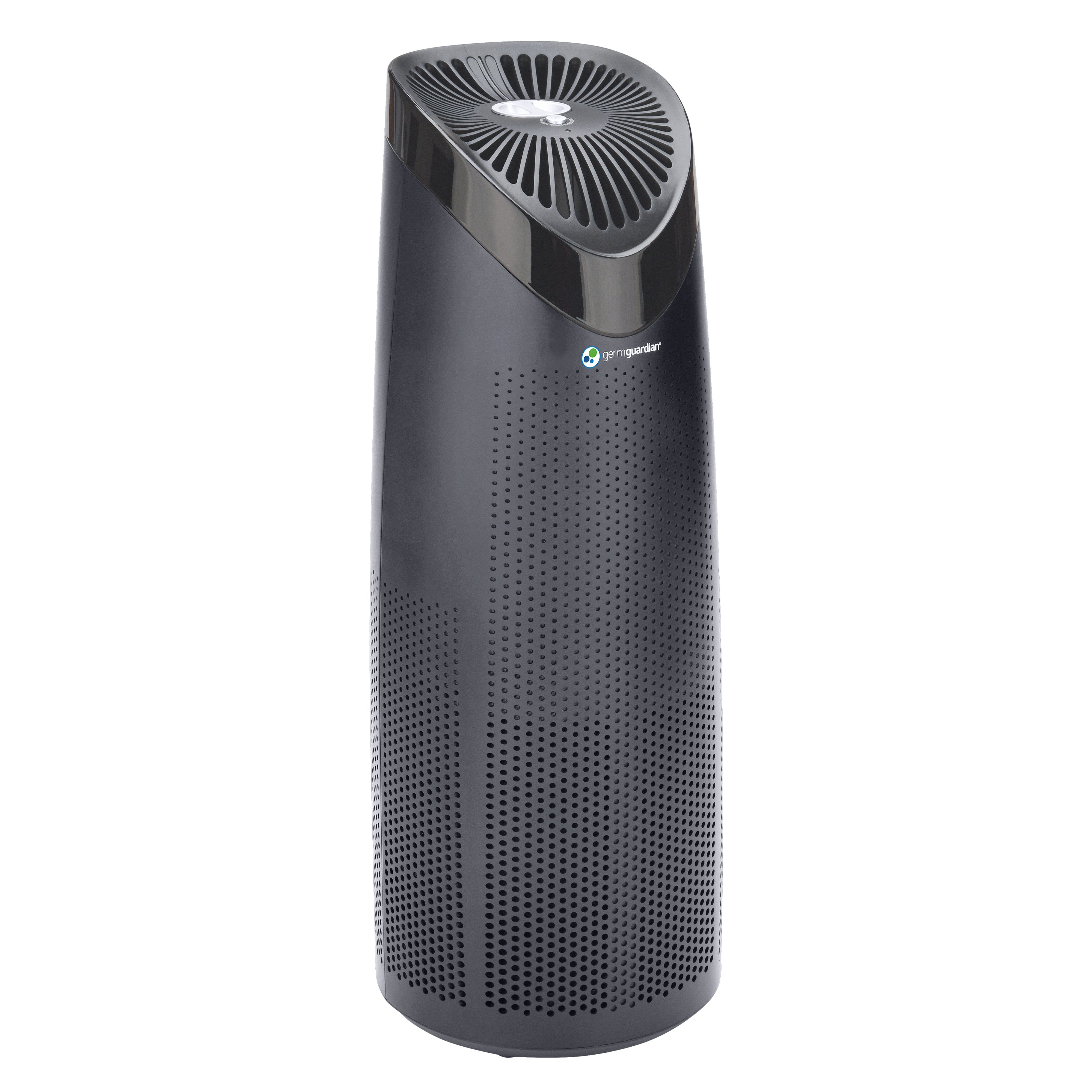 Purificador de aire de torre cilíndrica GermGuardian AC4625BDLX 22-inch negro, con cuerpo perforado 360-degree, en la imagen de la página del producto de Guardian Technologies