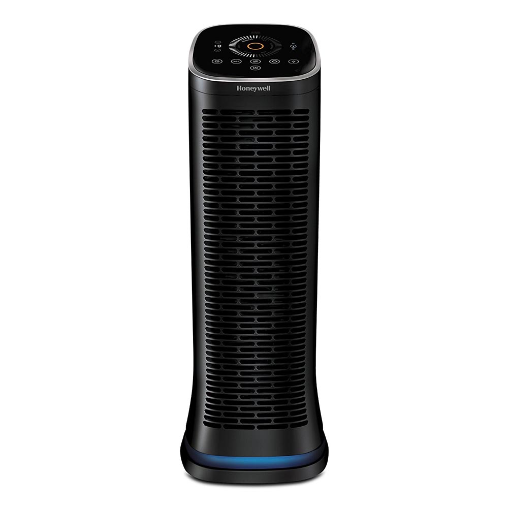 Honeywell Air Genius 6 HFD360B black tower purifier render with base light