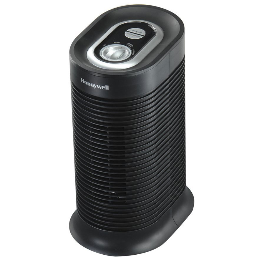 Black Honeywell HPA060 compact HEPA tower with rotary speed dial and filter reminders