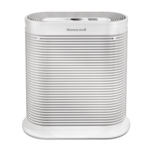 Purificatore d'aria a console Honeywell HPA094 bianco, visto frontalmente con il pannello dei comandi superiore visibile