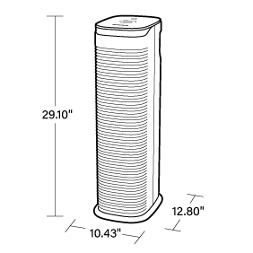 Torre Allergen Plus Honeywell HPA175B mostrada como dibujo lineal con dimensiones