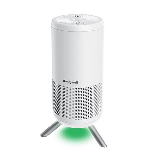 Honeywell HPA830W white cylindrical HEPA tower purifier on three legs