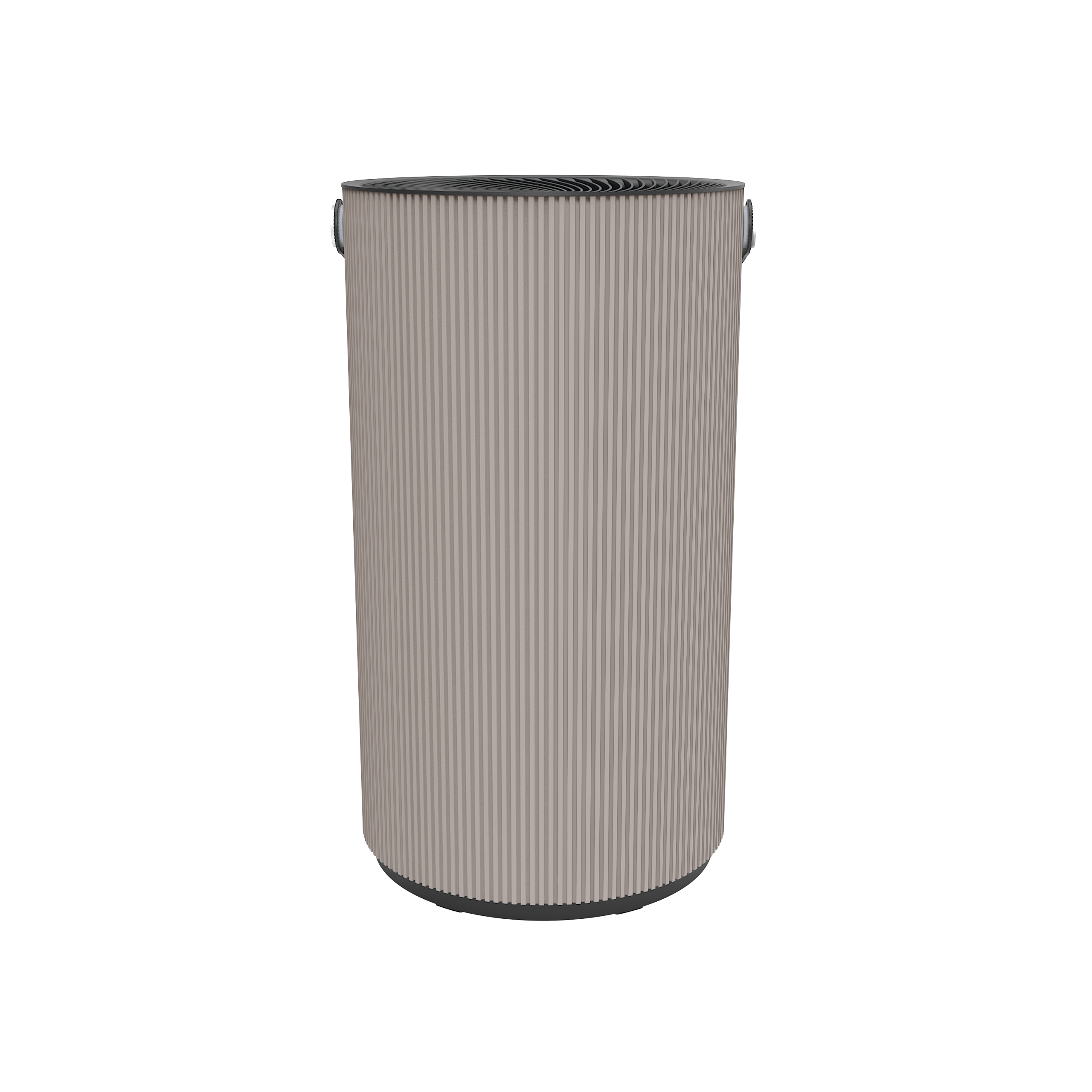 Gray plastic IQAir Atem Eco floor purifier, manufacturer render.