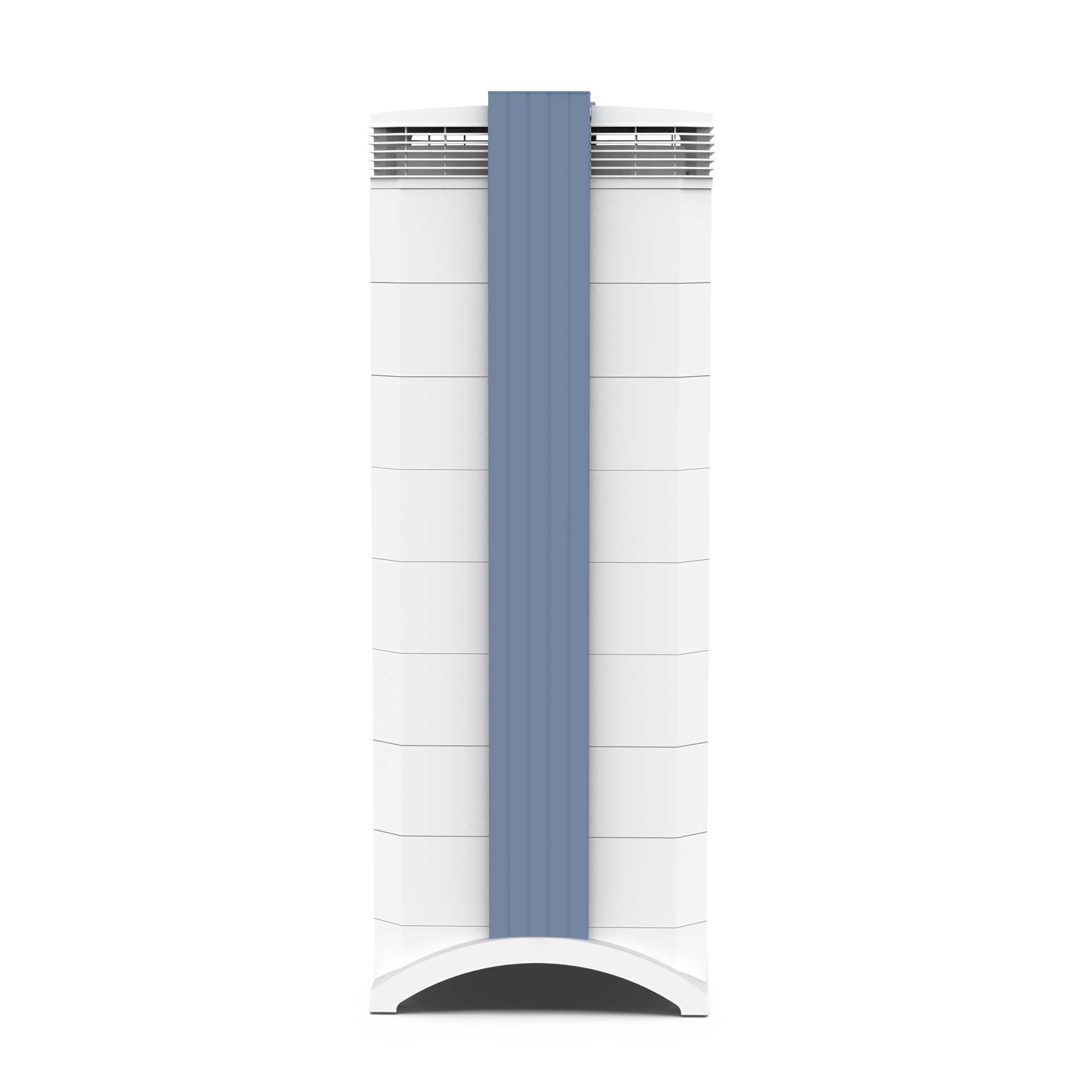 White IQAir GCX VOC XE GCX tower with blue front panel; the page-linked image does not show its internal gas-media cartridge.