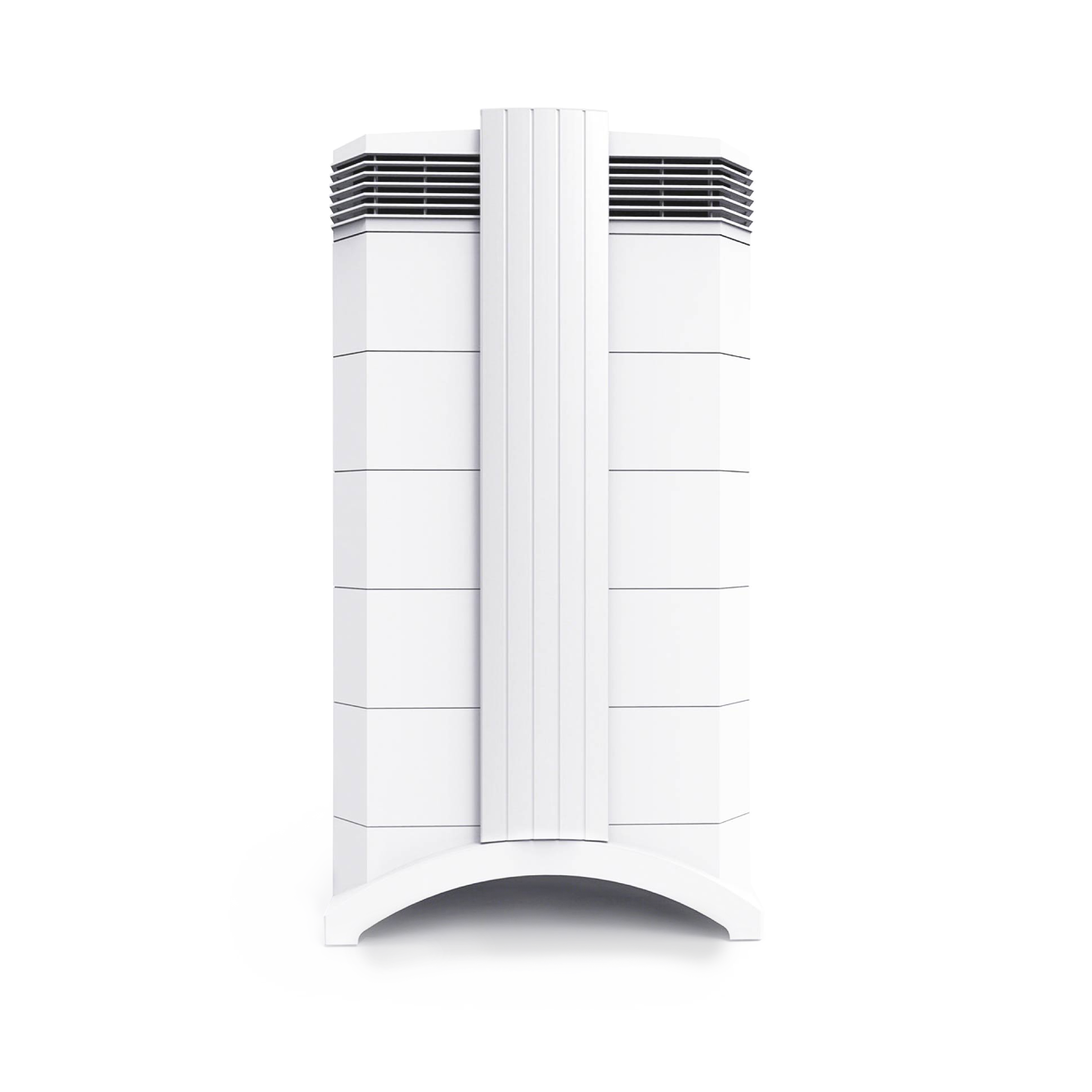 White IQAir HealthPro Plus XE upright tower purifier, front view against a white background