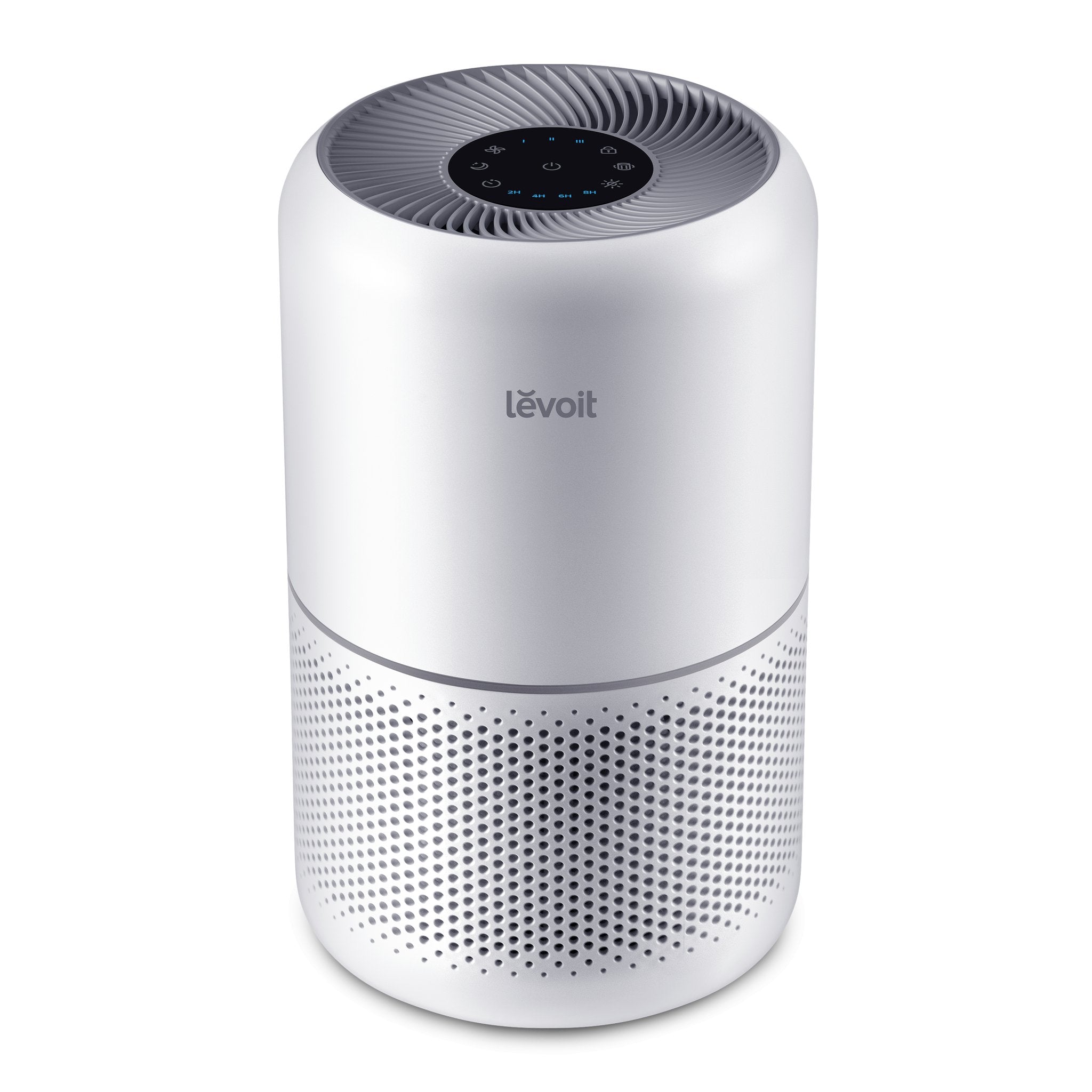 White Levoit Core 300-P cylindrical purifier with its direct-control button panel