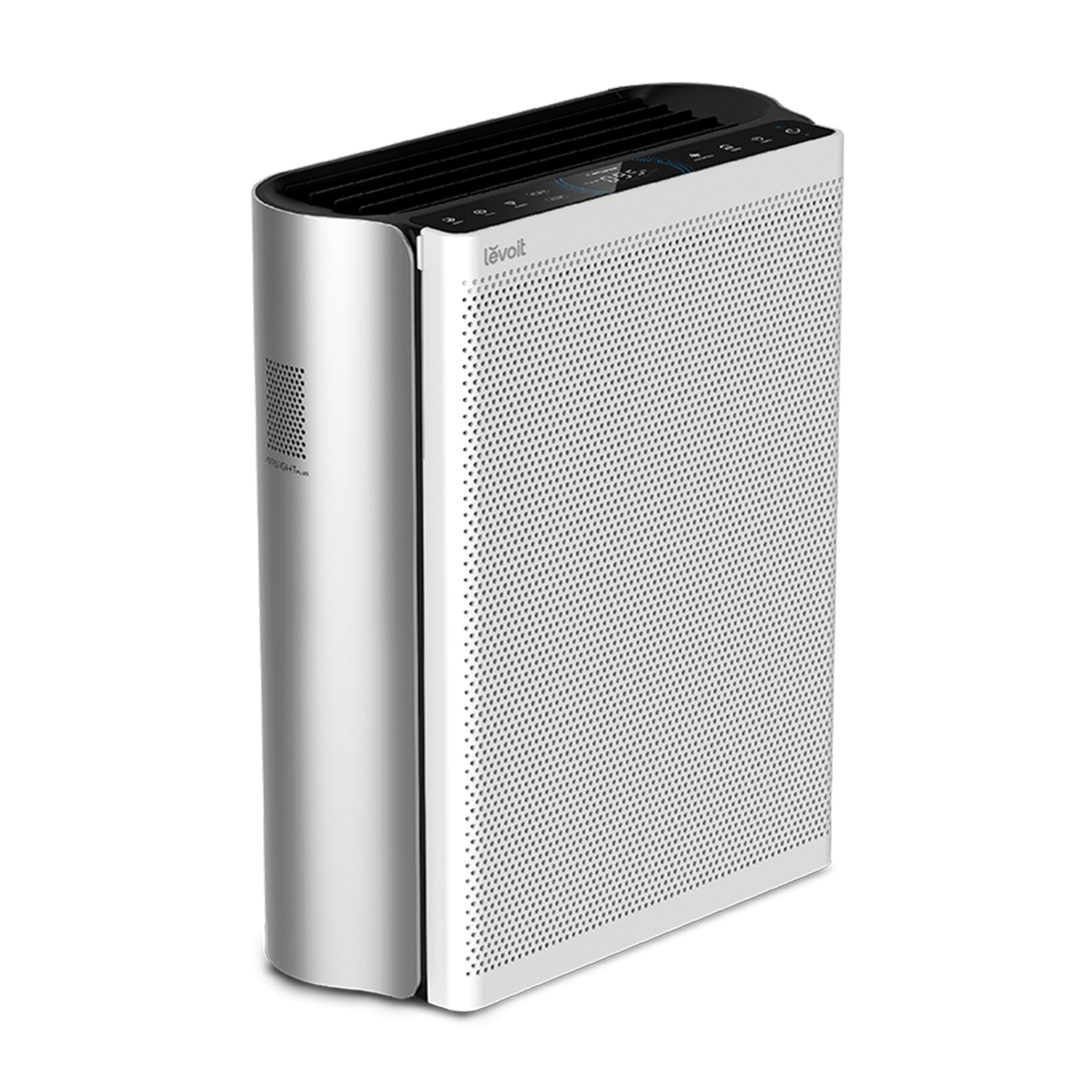 White Levoit EverestAir-P rectangular purifier with a broad perforated front intake, dark top controls and adjustable outlet vents