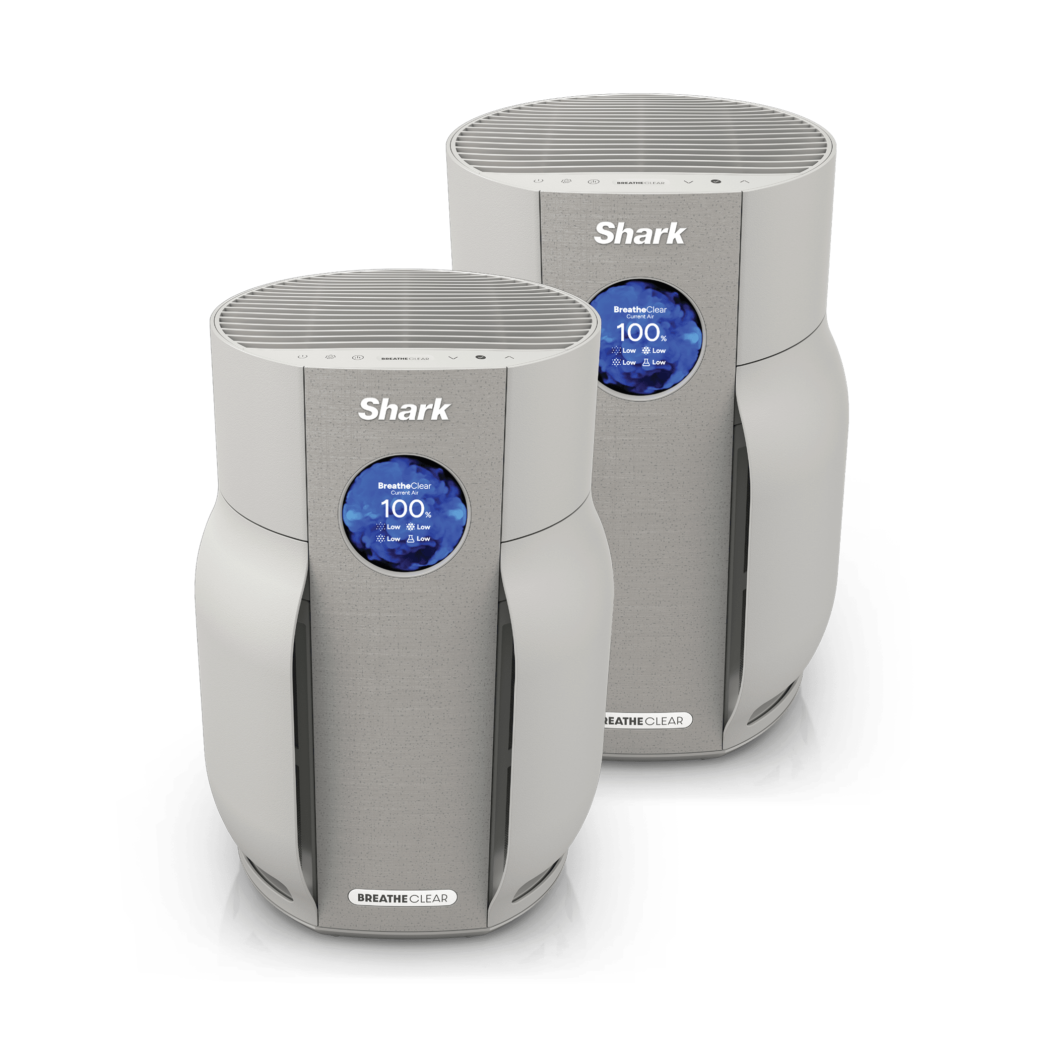 Two Shark BreatheClear HP162 Dove purifiers shown in the HP162B2 two-pack bundle render