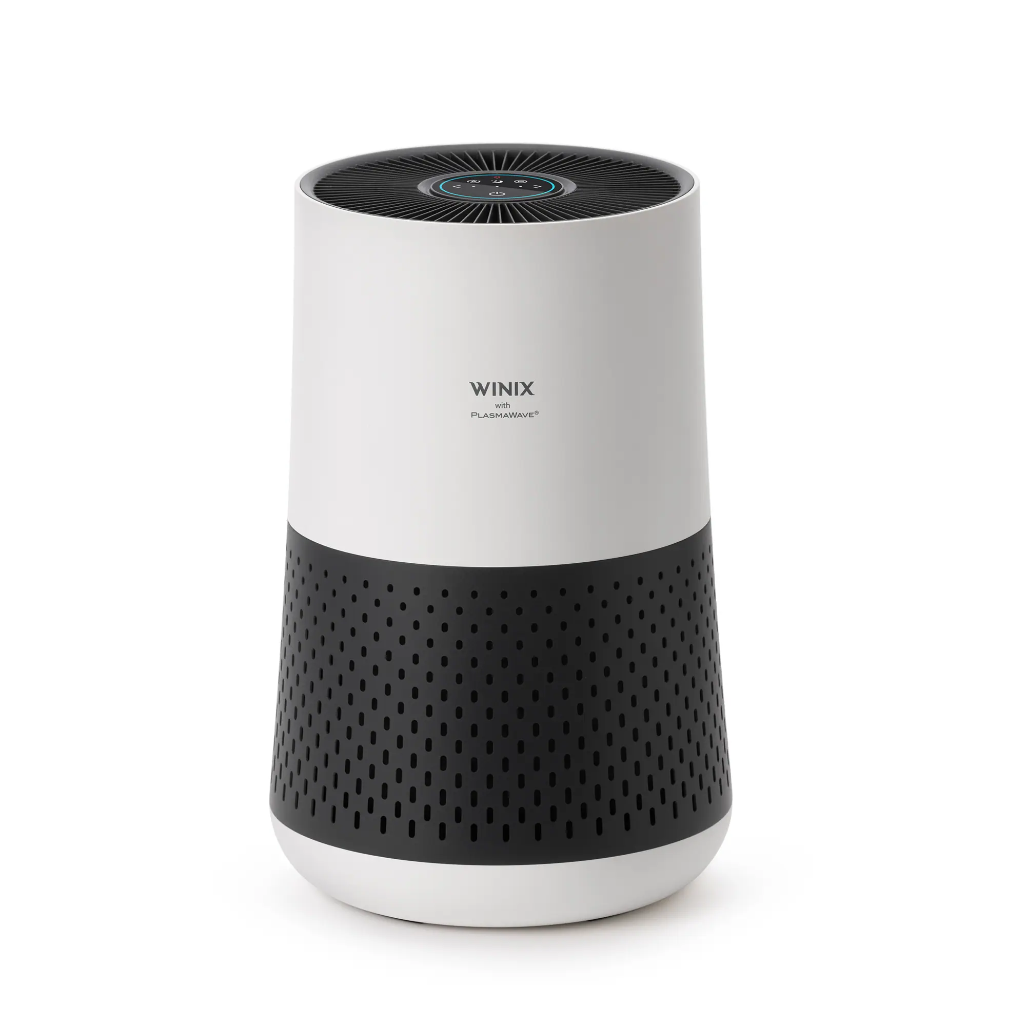 Winix A231 purifier manufacturer render, white upper body and dark perforated lower intake