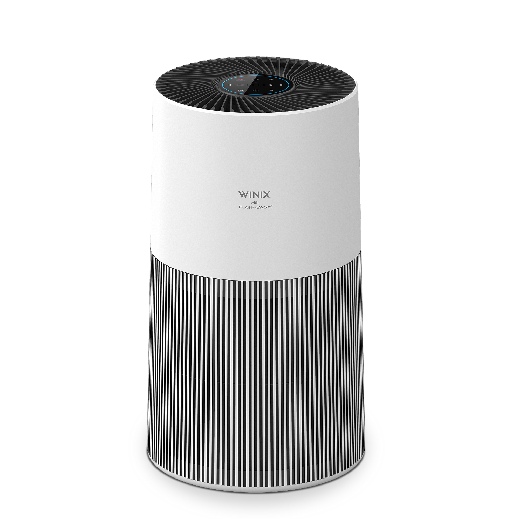 White Winix C610 cylindrical air purifier with dark slotted lower intake and dark circular top controls