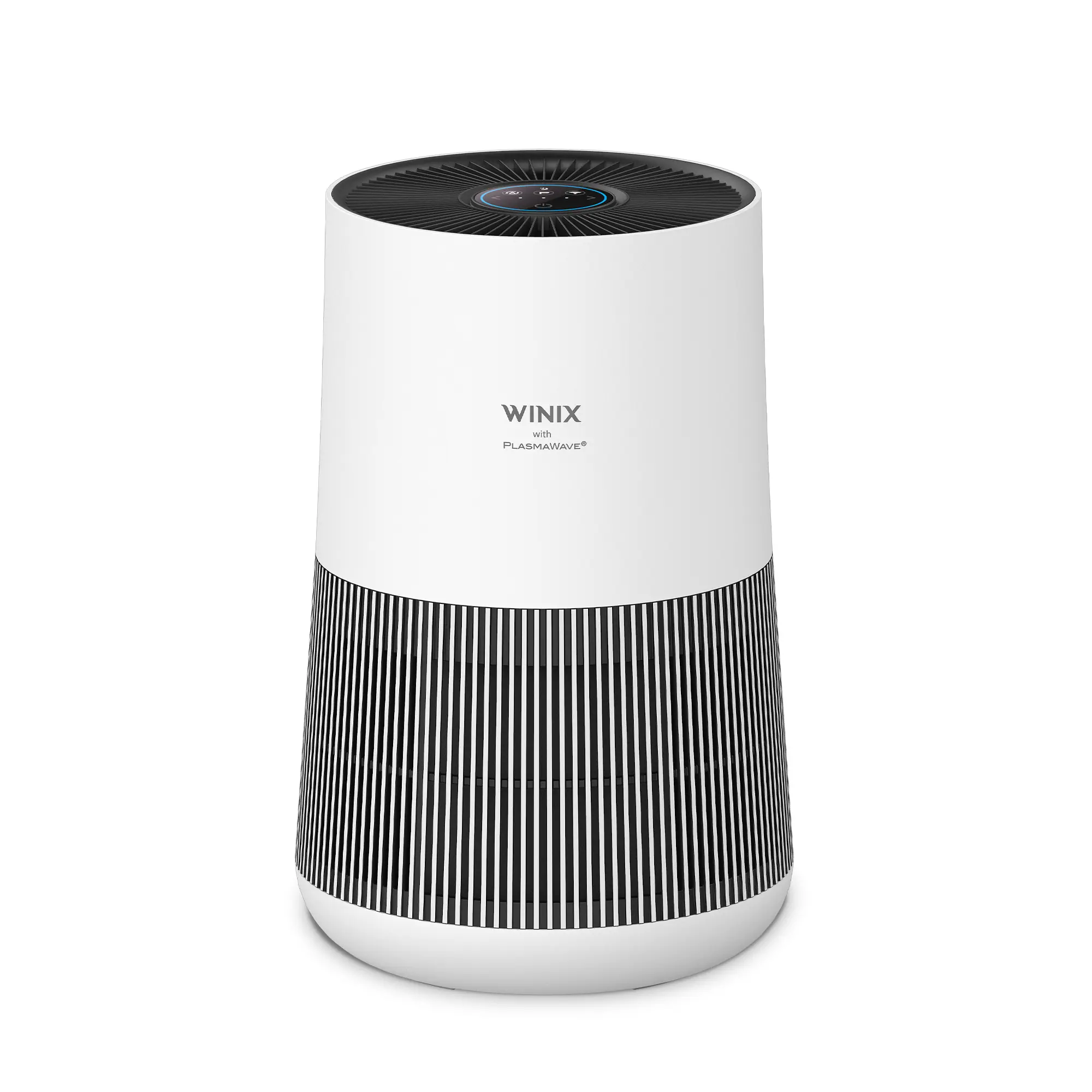 White Winix T500 cylindrical air purifier with black lower intake grille and top control ring